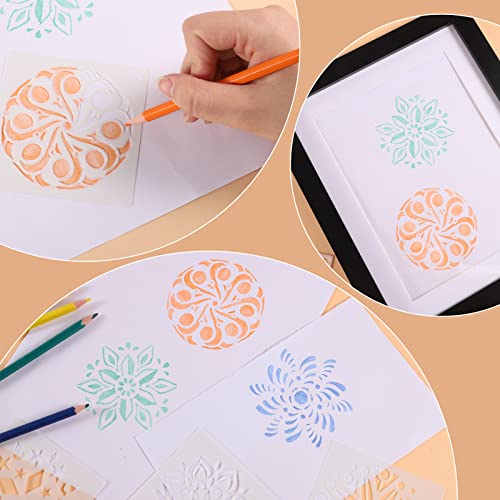 56 Pcs Mandala Stencils for Painting, 3.6x3.6 Inch Reusable Abstract Layering Stencils for Crafts Painting on Wood Floor Window Drawing Card Cake Rock Decoration - style: Small Mandala Stencils