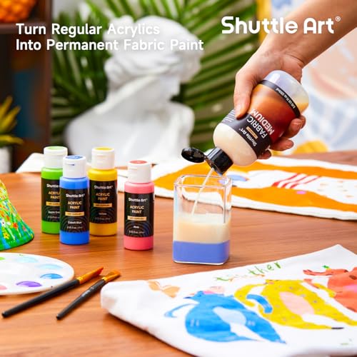 Shuttle Art Fabric Medium, 8.45 oz /250ml Professional Textile Medium for Fabric Painting, Improve Acrylic & Fabric Paint Adhesion, Softness, Vibrancy, Prevent Fading, Ideal for T-Shirts,Shoes,Jeans,Bags - size: 8.45 Fl Oz (Pack of 1)