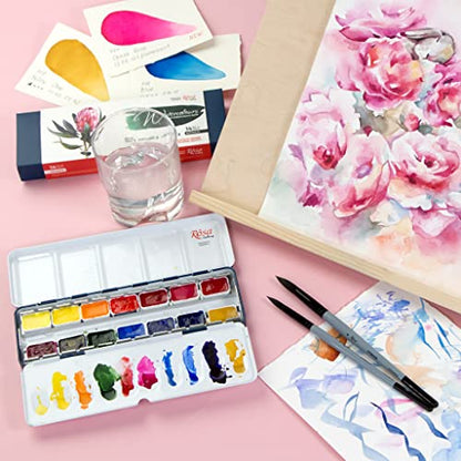 ROSA Gallery Watercolor Paint Set Botanical Unique Palette, Full Pans 2.5ml, Metal Case, Extra Fine Professional Watercolours (14 Full Pans)