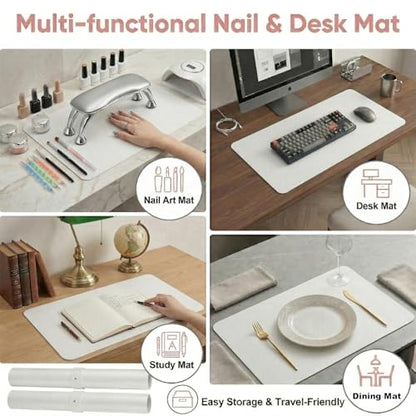 2 PCS Nail Art Table Mat, Soft Microfiber PU Leather Nail Pad, Foldable Nail Art Rest Pad, Reusable Nail Mat for Table Desk, Acrylic Nail Desk Mat for Nail Cushion (White and White) - color: White and White