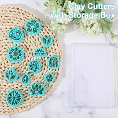 ORIGACH 12 Pcs Flower Clay Cutters, Rose Sunflower Daisy Tulip Cherry Lotus Turtle Leaf Polymer Clay Cutters Set for Earring & Jewelry Making - style: Flower