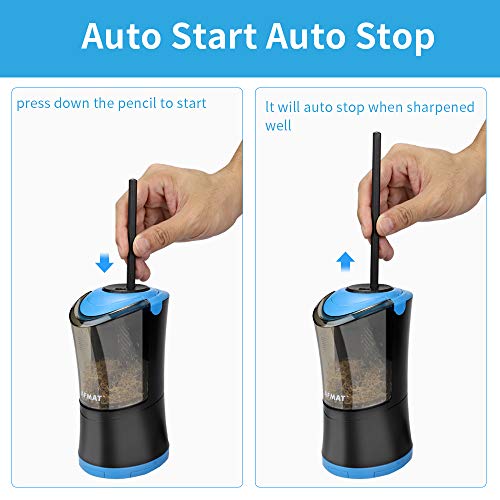 AFMAT Electric Long Point Pencil Sharpener, 2 Holes, Fast Sharpen & Auto Stop, 8-17mm Long Point, Rechargeable Artist Pencil Sharpener for 6-9.6mm Large Pencils, Charcoal/Drawing/Colored Pencils PS09