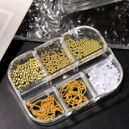 2 Boxes Strips Metal Chain Nail Art Charms Punk Luxury Pearl Gems Nail Rhinestones Chains Nail Charms for Acrylic Nails Bling Shiny Gold Silver Diamond Nail Jewelry for Women Nail Supplies DIY Crafts - color: bronze
