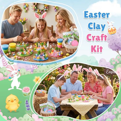 Tinlade 273 Pcs/24 Set Air Dry Clay Spring Crafts with Colorful Modeling Clay Resin Figurines Foam Eggs Flowers Grass Card Bag for Christian Party Favors Stuffers Goodie Bag Filler(Rabbit) - style: Rabbit
