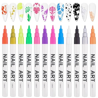 12 Color 3D Nail Art Pens Set, Kalolary Nail Point Graffiti Dotting Pen Drawing Painting Liner Brush for DIY Nail Art Beauty Adorn Manicure Tools - color: D