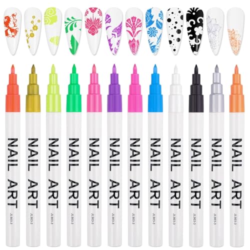 12 Color 3D Nail Art Pens Set, Kalolary Nail Point Graffiti Dotting Pen Drawing Painting Liner Brush for DIY Nail Art Beauty Adorn Manicure Tools - color: D