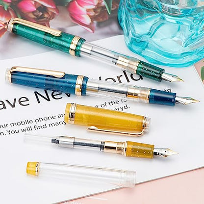 Set of 3 Jinhao 82 Fountain Pens Transparent Starry Sky Color Acrylic Extra Fine Point Gold Trim with Converter - color: Starry Sky, style: Extra Fine Nib