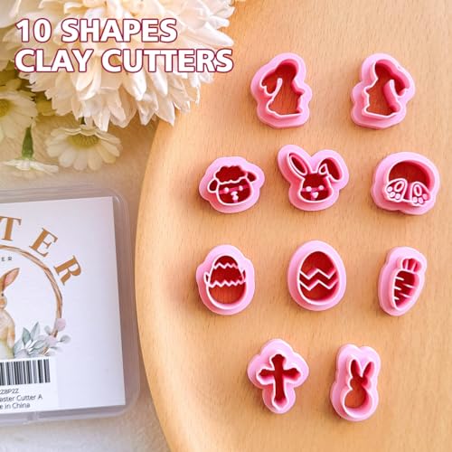 KEOKER Easter Polymer Clay Cutters,10 Shapes Easter Clay Cutters, Easter Egg Clay Cutters, Small Easter Clay Cutters for Polymer Clay Jewelry (A) - color: Easter clay cutters A