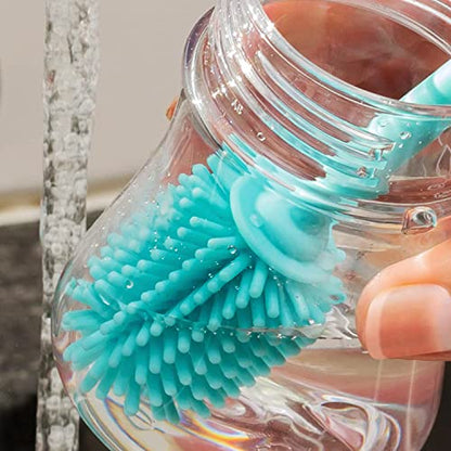 Kitchiny Silicone Bottle Brush with 2 Straw Cleaners - 12.5” Water Bottle Cleaner Brush for Yeti, Hydro Flask, Owala, Stanley, Baby Bottles, Glassware, Vases & Narrow Neck Containers - Blue - color: Blue