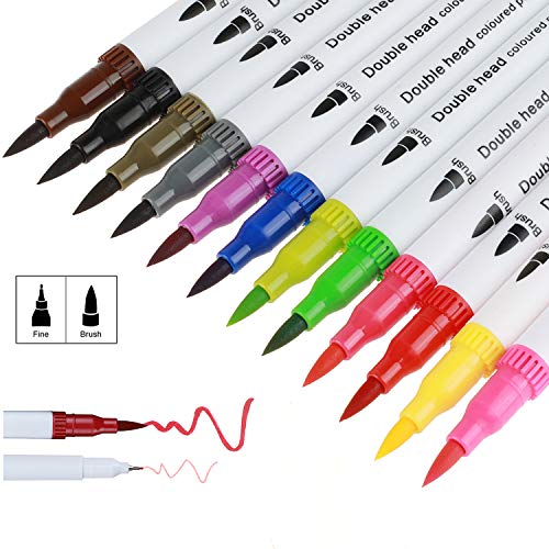 Watercolor Marker Pen Set Dual Head Water Based Drawing Soft Brush Fineline Tip Color Pen for Kid Adult Coloring Painting Renderings Art Manga Comic Calligraphy Animation 12 Pack - color: 12 pack