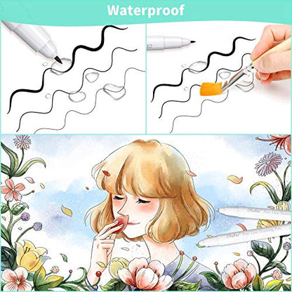 Ohuhu Micro Fineliner Pens 8 Sizes Water & Alcohol Proof for Sketching and Ohuhu Double Sided Marker Pads Bleedproof
