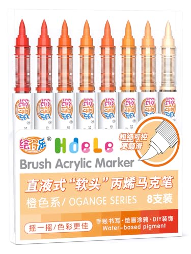 Guangna Orange Acrylic Paint Markers, Brush Tip Acrylic Paint Pens for Pumpkin Paint, Christmas Art, Rock Painting, Wood, Glass, Ceramic, Canvas, Stone, DIY Crafts - color: Orange