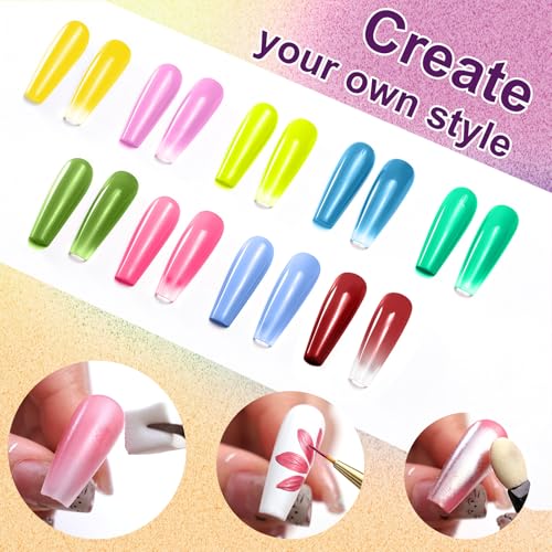 Gradient Painting Gel, 9 Bright Colors Ombre Gel Nail Polish Light Blue Pink Pigment Pat Nails Aura Nails French Manicure Soak Off UV Long-lasting No-wipe Home Salon DIY Nail Art ChromaGlow - color: ChromaGlow set