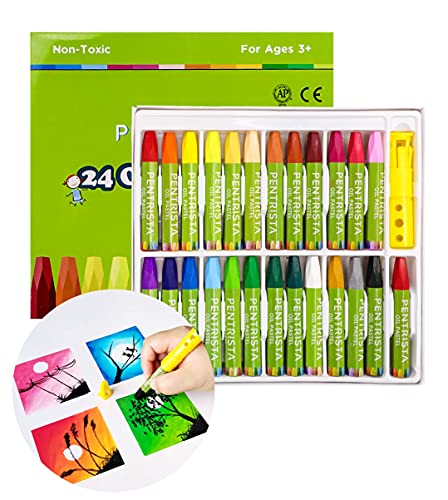 Oil Pastels,24+1 Assorted Colors+1 Sharpener and 1 Pastel Holder, Oil Pastels for Kids Indoor Activities At Home,Non-Toxic Oil Pastel Crayons for Artist Students Smooth Painting and Drawing - color: 24 Colors