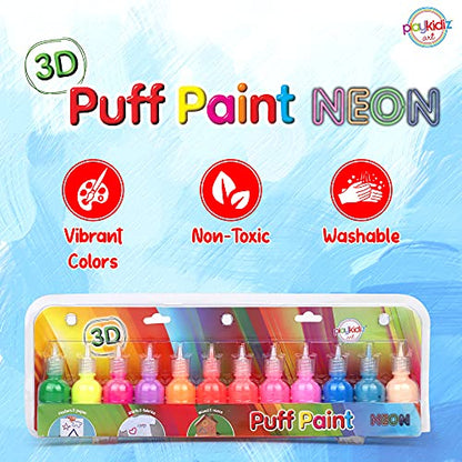 Puff Paint, 12 Pack 3-D Fabric Paint, Neon Colors, Permanent Non-toxic Paint Set for Kids, Ages 3+ - size: 12 Count (Pack of 1)