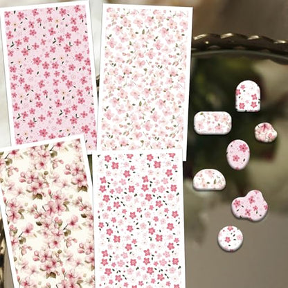 OLYCRAFT 24Pcs Flower Clay Transfer Paper 4 Styles Transfer Paper for Polymer Cherry Blossom Polymer Clay Transfer Sheets Spring Floral Small Transfer Paper for Clay Earrings Jewelry Making - style: Cherry Blossom