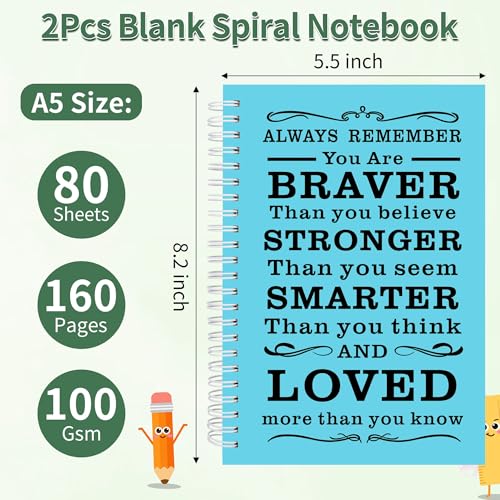 JOHSBYD 2Pcs Blank Spiral Notebook,Inspirational Gifts A5 Hardcover Sketch Book,Art Sketchbook for Drawing, Unlined, Plain Sketch Book for Women Men Work Writing,160 Pages (2, Blank Page Light Blue) - color: Blank Page Light Blue