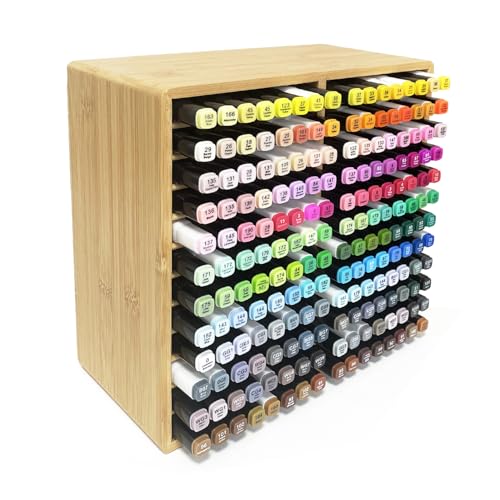 Bamboo Marker Organizer for 188 Markers, Art Brushes Pencils Pen Alcohol Marker Storage Organizer for Desk Students Teachers Home Classroom Office Desk Decor