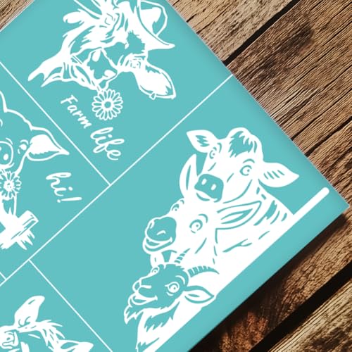 2 Sheets Farm Animals Silkscreen Stencil, Humorous Pig Cow Chicken Sheep Reusable Stencils Templates Self-Adhesive Silk Screen Printing for Wall Border Wood Fabric Home Craft Decor - style: Farm Animals