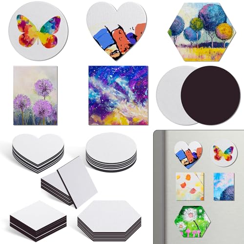 Engrowtic 60 Pcs Mini Magnetic Canvas Panel Boards Magnetic Painting Canvas Panel Various Size for Painting Fridge Locker Art Crafts DIY(Multi Shape) - style: Multi Shape