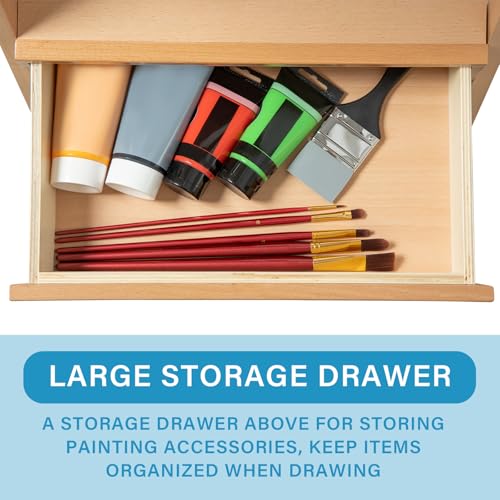 Large Wooden H-Frame Studio Easel, Solid Beechwood Easel Stand with Storage Drawer, Height Adjustable to 35Inches High, Suitable for Painting, Sketching and Displaying, Natural - style: Basic Natural