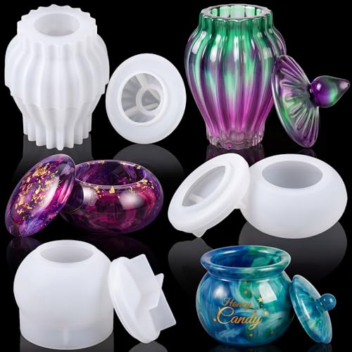 Patelai 3 Set Silicone Jar Mould with Lids for Epoxy Resin Casting Resin Storage Box Mould Jewelry Box Silicone Mold 3D Vintage Jar Mold for DIY Crafts Candle Jewelry Trinket Container(Classic) - style: Classic