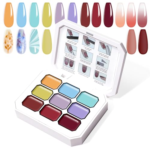 Gradient Painting Gel, 9 Colors Ombre Gel Nail Polish Summer Hot Bule for Pigment Pat Nails Aura Nails, French Manicure DIY Nail Art Soak of UV Palette Bechside Candy - color: F Bechside Candy