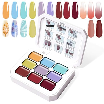Gradient Painting Gel, 9 Colors Ombre Gel Nail Polish Summer Hot Bule for Pigment Pat Nails Aura Nails, French Manicure DIY Nail Art Soak of UV Palette Bechside Candy - color: F Bechside Candy