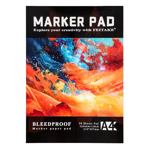 FEITAKE Marker Paper Pad Sketchbook Bleedproof for Alcohol Markers 120lb/200gsm Double Sided Thick Art Drawing Papers 60pages (30Sheets) / A4(8.3"x11.7") Gift for Artists Students Kids - color: A4 -1 Pad