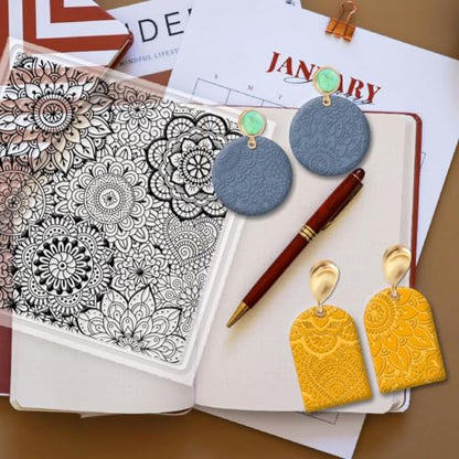CHGCRAFT Polymer Clay Texture Sheets Mandala Pattern Clear Clay Silicone Texture Mat Flower Design for Making Earrings Jewelry, 5.5x5.5 Inch