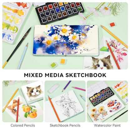 Lightwish Square Watercolor Journal,2 Pack Total 48 Sheets,100% Cotton,300gsm/140lb,Acid-Free,Cold Press Watecolor Paper Sketchbook for Artists Adults Students,4.7 * 4.7 Inches - color: Green