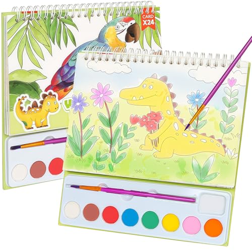 Watercolor Painting Coloring Books, Paint with Water Arts & Crafts Kit for Kids, Travel Activities Art Supplies Party Favors Exchange Birthday Gifts for Boys Girls, Spiral-Bound(Animals) - style: Animals