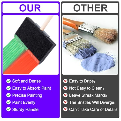 HINZIC 4 Pcs 4 inch Foam Paint Brushes Black Sponge Brushes Wood Handle Foam Brushes for Painting Varnishes DIY Craft Projects - size: 4 inch