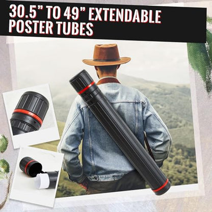 4 Pcs Large Extendable Poster Tubes from 30'' to 49' with Strap Poster Carrying Case Telescoping Tube Portable Blueprint for Posters, Blueprints, Artwork, Map Storage(Classic Standard Style) - style: Classic Standard Style