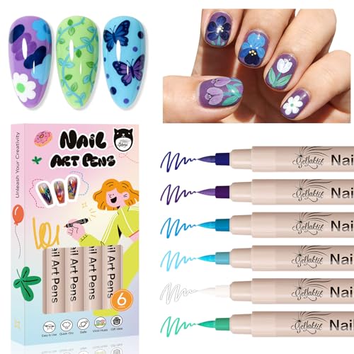 6 Colors Nail Art Pens Set - 3D Nail Polish Pens 0.7MM Acrylic Paint Pens Nail Markers for Nail Art Dotting Drawing Painting Liner Brush for DIY Home & Salon Halloween Decoration Beginners Gifts - color: yellow