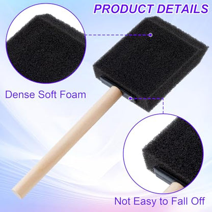 HINZIC 7 Pcs 2 Inch Foam Paint Brushes Black Sponge Brushes Wood Handle for Painting Varnishes DIY Craft Projects - size: 2 inch