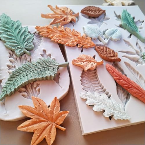 2PCS Leaf Silicone Molds, Tree Leaves Shape Cake Fondant Mold, 3D Unique Chocolate Candy Jello Biscuit Dessert Mold, Resin Plaster Polymer Clay Soap Mold, Cake Decorating Tool - color: 2pc leaf