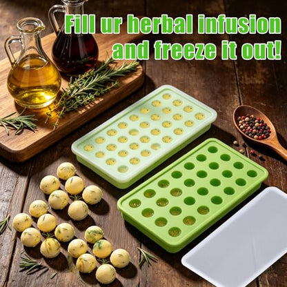 AIERSA 2Pcs Silicone Molds for Herb-Infused Oil Cubes, 32 Cavity Candy Gummy Molds with Lids & 2 Droppers for DIY Circular Gummies, Homemade Herbal Blocks, Jello, Pralines Caramels - color: round 2pcs
