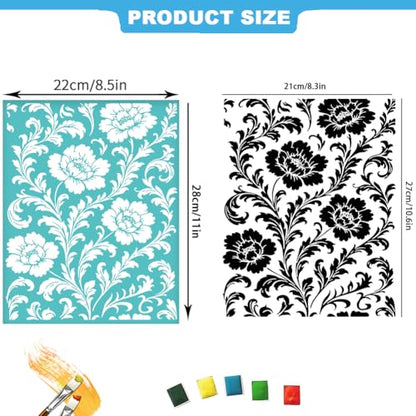 2 Sheets Silkscreen Stencil, Flower Printing Stencils Templates Reusable Self-Adhesive Silk Screen for Painting on Wall, Wood, T-Shirt, Fabric, Home Craft Decor, 8.7x11 Inch - style: Flower