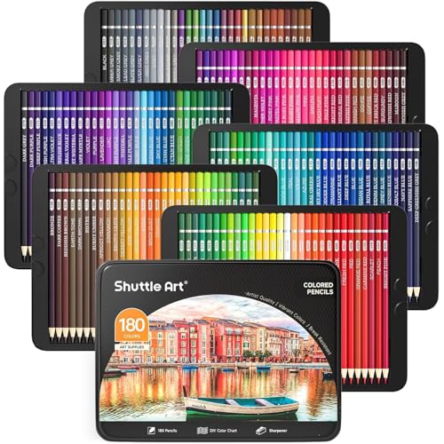 Shuttle Art 180 Coloring Pencils for Adults, Soft Core Coloring Pencils Set with 4 Sharpeners, Professional Color Pencils for Artists Kids Adults Sketching and Drawing - color: 180 Colors