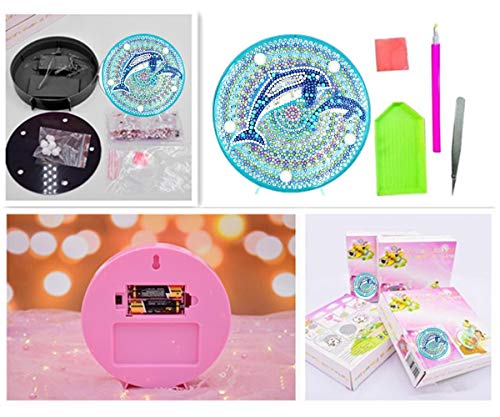 YOBEYI DIY Diamond Painting Lamp with LED Lights Full Drill Crystal Drawing Kit Bedside Night Light Arts Crafts for Home Decoration or Christmas Gifts 6.0x6.0inch (Dolphin)