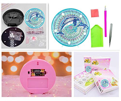 YOBEYI DIY Diamond Painting Lamp with LED Lights Full Drill Crystal Drawing Kit Bedside Night Light Arts Crafts for Home Decoration or Christmas Gifts 6.0x6.0inch (Dolphin)