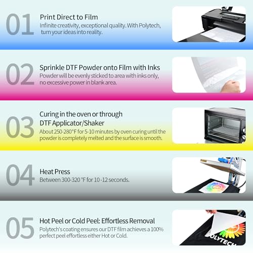 Polytech DTF Ink 6x100ML, Heat Transfer Printing Direct to Film, DTF Transfer Ink for PET Film, High Opacity Refill DTF Ink for Epson Printers ET-8550, XP-15000, L1800, L805, R1390, I3200, XP600 - size: CMYKW 6x100ML
