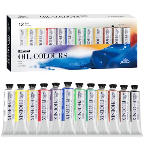 PHOENIX Artist Oil Paint Set - 12 Color x 1.35 Oz. / 40ml Tubes Professional Quality Oil Based Paint for Canvas Painting - color: 12 colors