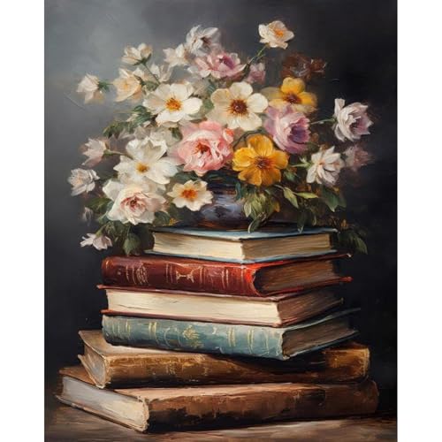 xackcme Book Paint by Numbers for Adults - Paint by Number Flowers on Canvas Without Frame, DIY Vintage Oil Painting for Gift Home Wall Decor (16x20 inch) - color: MT18943