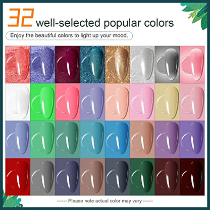 JODSONE 32 Colors Nail Polish Set With U V Light Manicure Nail Tools Nail Art Manicure Salon DIY at Home - color: with glitter color series