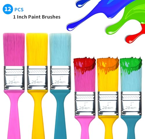 Great Andrew 12 PCS Small Paint Brushes1 Inch, Paint Brush for Painting Acrylic Oil Crafts DIY, Paint Brushes for Walls,Touch Up,Trim Painting Supplies - size: 12 pcs, 1-in, Flat