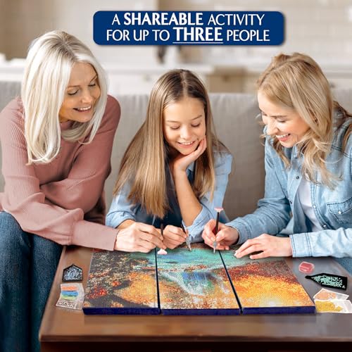 ArtSkills Diamond Painting Kit, Diamond Art on Framed Canvas with Gem Storage Case and Accessory Kit, Waterfall, 3 Stretched Canvas Panels, 14” x 7” Each - color: Waterfall