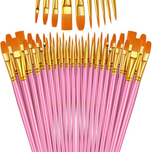 Paint Brushes Set, 16 Pack 160 Pcs Round-Pointed Tip Paintbrushes Nylon Hair Artist Acrylic Paint Brushes for Acrylic Oil Watercolor, Face Nail Art, Miniature Detailing & Rock Painting, Pink - color: Pink, size: 16 Pack