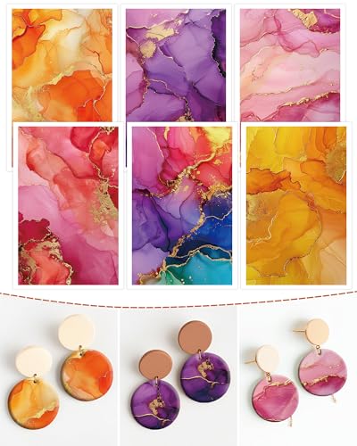 Abstract Polymer Clay Transfer Paper - 18 Pcs Fluid Marble Transfer Sheets for Polymer Clay Earrings Jewelry - color: pink marble